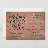 Rustic Wood Save the Date Calendar Red Heart Invitation (Front)