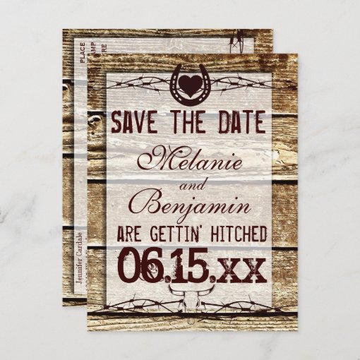 Rustic Wood Save the Date Getting Hitched Postcard | Zazzle