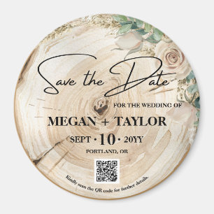 Rustic Wood Save the Date No Photo QR Code  Magnet