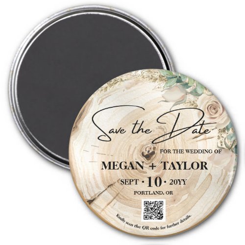 Rustic Wood Save the Date No Photo QR Code  Magnet