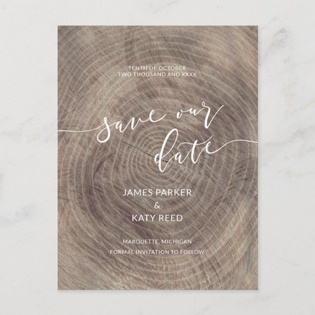 Rustic wood save the date postcard (Front)
