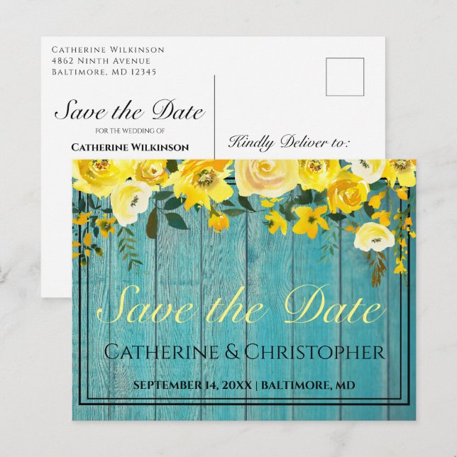 Rustic Wood Save the Date Rose Floral Announcement Postcard (Front/Back)