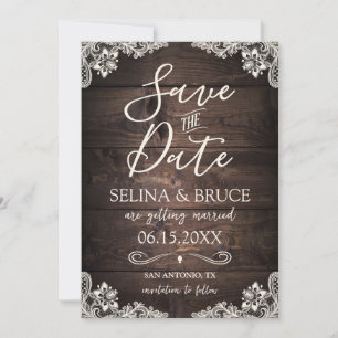 Rustic Wood Save the Date Vintage Lace Invitation