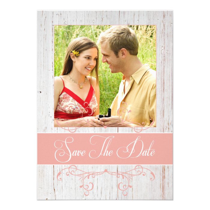 Rustic Wood   Save The Date with Photo in Pink Custom Announcements
