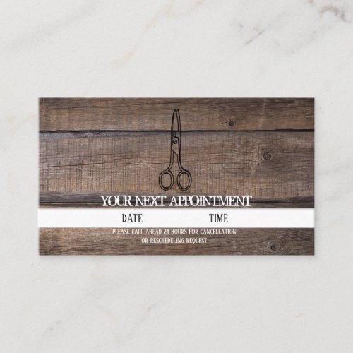 Rustic Wood Scissor Hair Salon  Appointment Card