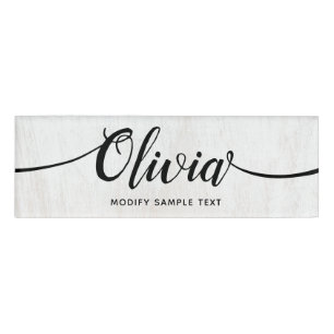 Rustic Wood Script Calligraphy Employee Name Tag