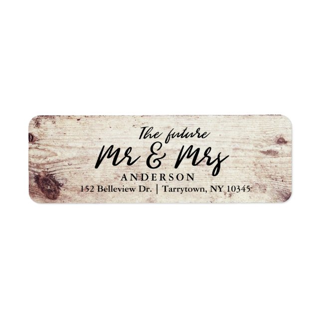 Rustic Wood Script The Future Mr and Mrs Label (Front)