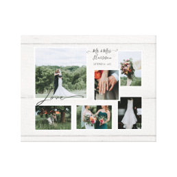 Rustic Wood Script Wedding Collage 6 Photographs C Canvas Print
