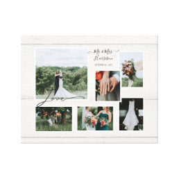 Rustic Wood Script Wedding Collage 6 Photographs Canvas Print