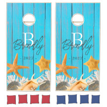 Rustic Wood Sea Shell Family Cornhole Set