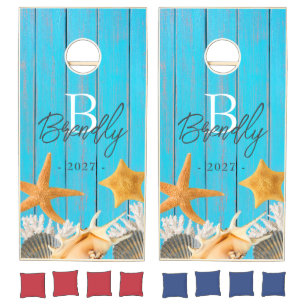 Rustic Wood Sea Shell Family Cornhole Set
