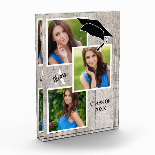 Rustic Wood Senior Portrait Collage Photo Block (Left)
