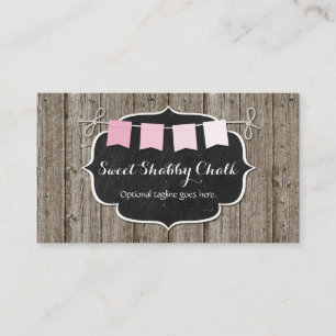 Rustic Wood & Shabby Chic Chalkboard Pink Bunting Business Card