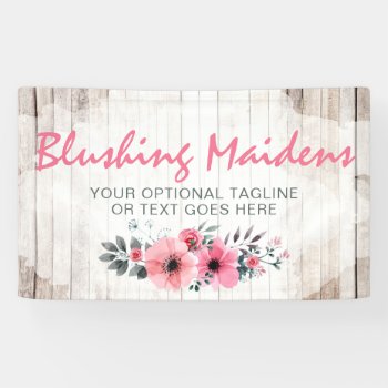 Rustic Wood Shabby Chic Pink Roses Anemone Floral Banner by CyanSkyDesign at Zazzle