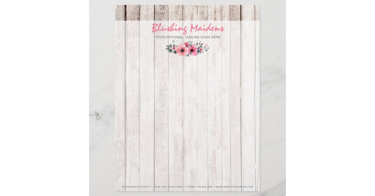 Rust Roses Letter Head Rustic Wood Shabby Chic Pink Roses Anemone Floral Letterhead | Zazzle