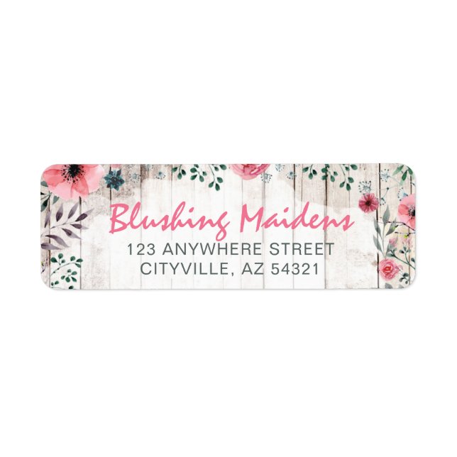 Rustic Wood Shabby Chic Pink Roses Return Address Label (Front)