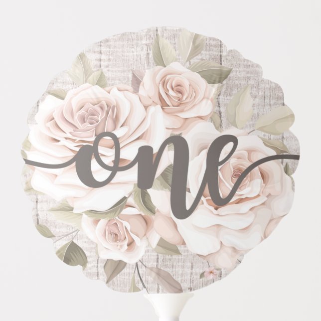 Rustic Wood & Shabby Chic Roses 1st Birthday Party Balloon (Front)