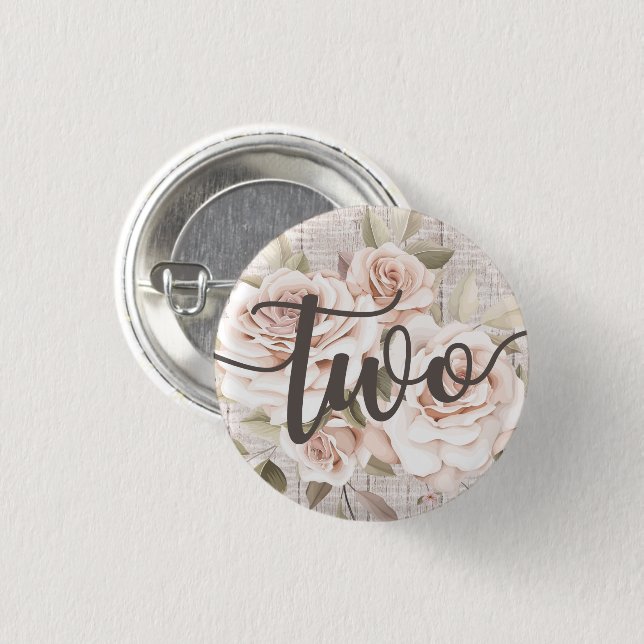 Rustic Wood & Shabby Chic Roses 2nd Birthday Party Button (Front & Back)