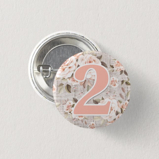 Rustic Wood & Shabby Chic Roses 2nd Birthday Party Button (Front & Back)