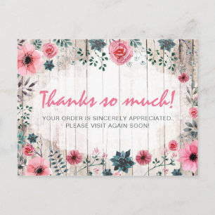 Rustic Wood Shabby Chic Roses Anemone Thank You Postcard
