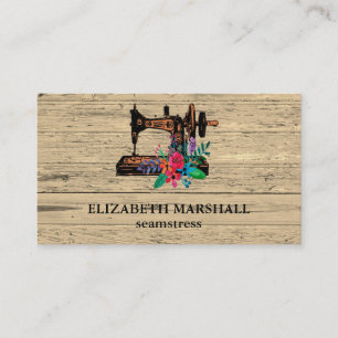 Rustic Wood Shabby Cottage Chic Sewing Machine Business Card