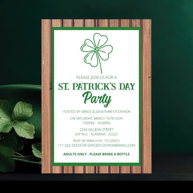 Rustic wood & Shamrock St. Patrick's Day Party Invitation (Creator Uploaded)