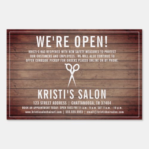 Rustic Wood Shears Hair Salon Reopening Sign
