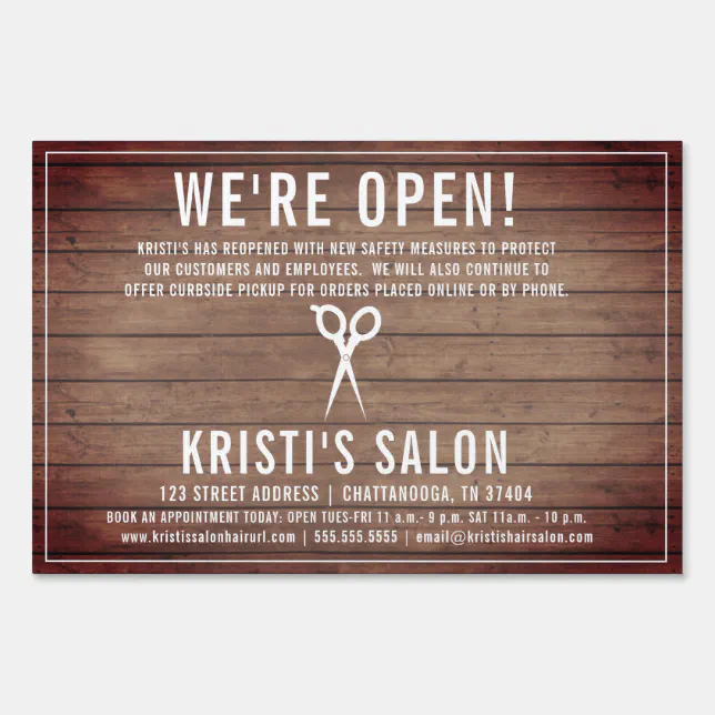 Rustic Wood Shears Hair Salon Reopening Sign Zazzle