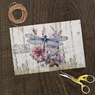 Rustic Wood Sign Dragonfly on Flowers Tissue Paper