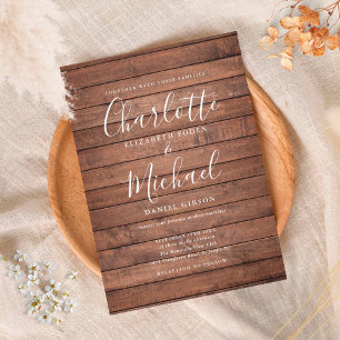 Rustic Wood Signature Script Wedding Invitation