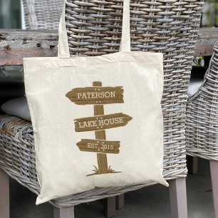 Rustic Wood Signpost Vacation Home Tote Bag