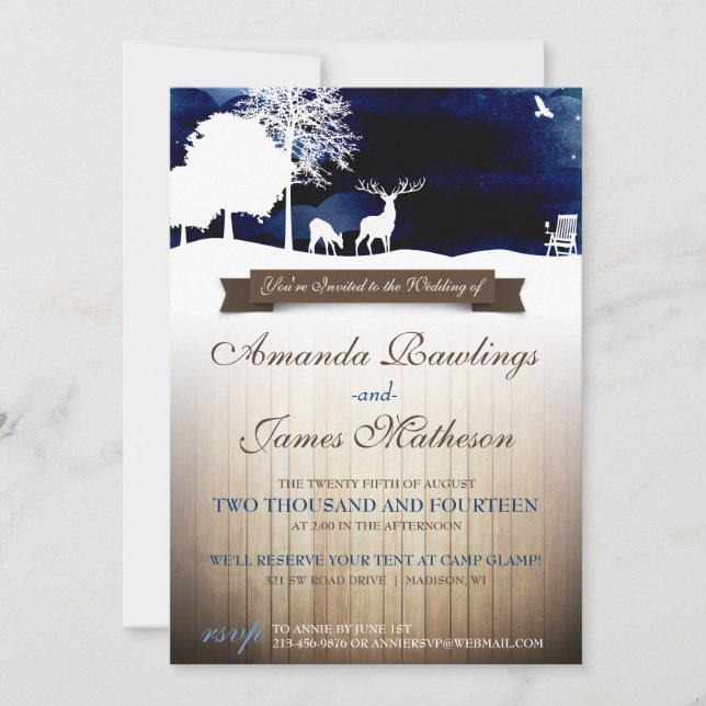 Rustic Wood & Silhouettes Campground Wedding Invit Invitation (Front)