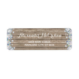 Rustic Wood Silver Diamond Glitter Return Address Label