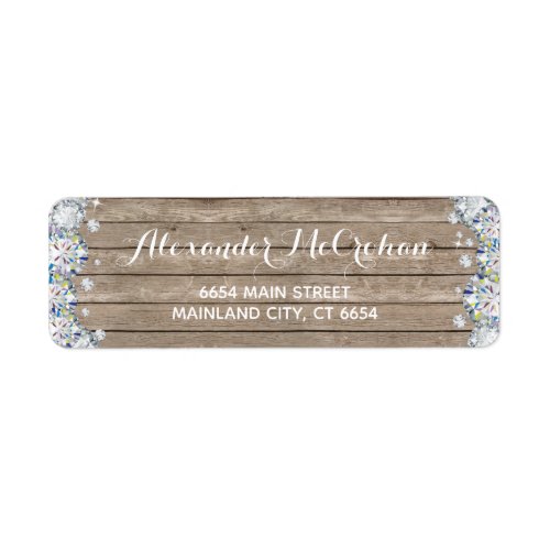 Rustic Wood Silver Diamond Glitter Return Address  Label