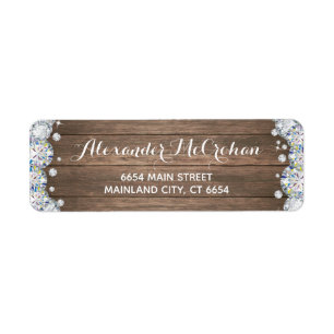 Rustic Wood Silver Diamond Glitter Return Address Label