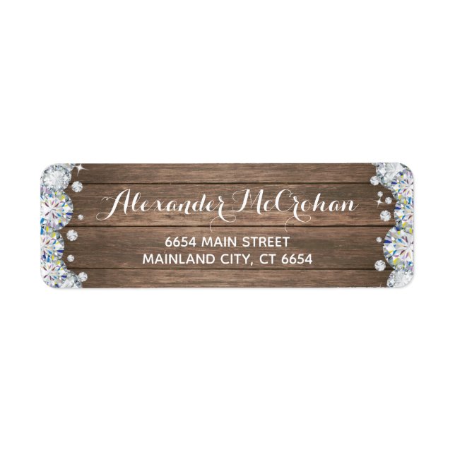 Rustic Wood Silver Diamond Glitter Return Address Label (Front)