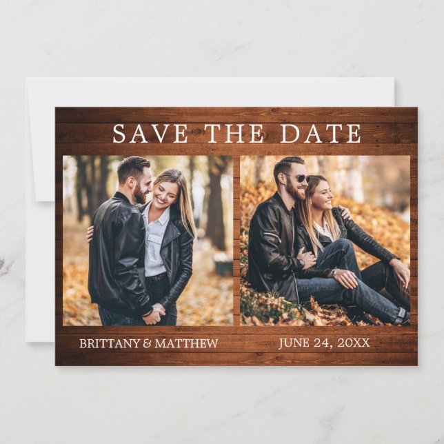 Rustic Wood Simple 2 Photo Save The Date (Front)