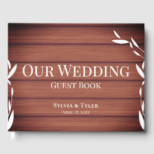 Rustic Wood Simple Leaf Guest Book