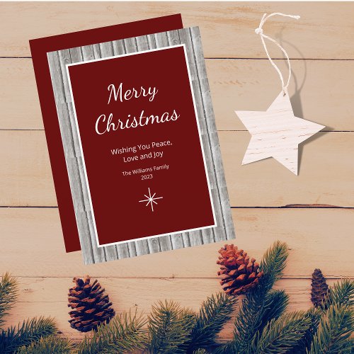 Rustic Wood Simple Red Christmas  Holiday Card