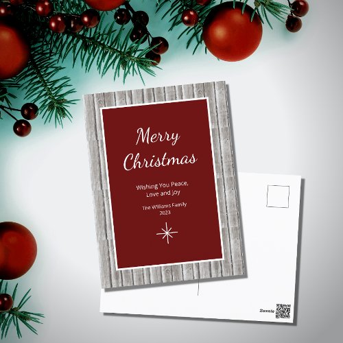 Rustic Wood Simple Red Christmas  Holiday Postcard
