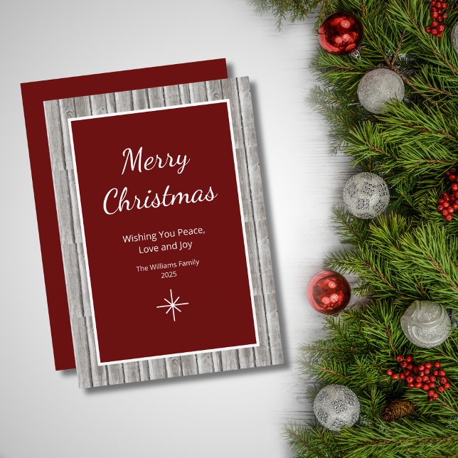 Rustic Wood Simple Script Red Christmas  Holiday Card (Creator Uploaded)