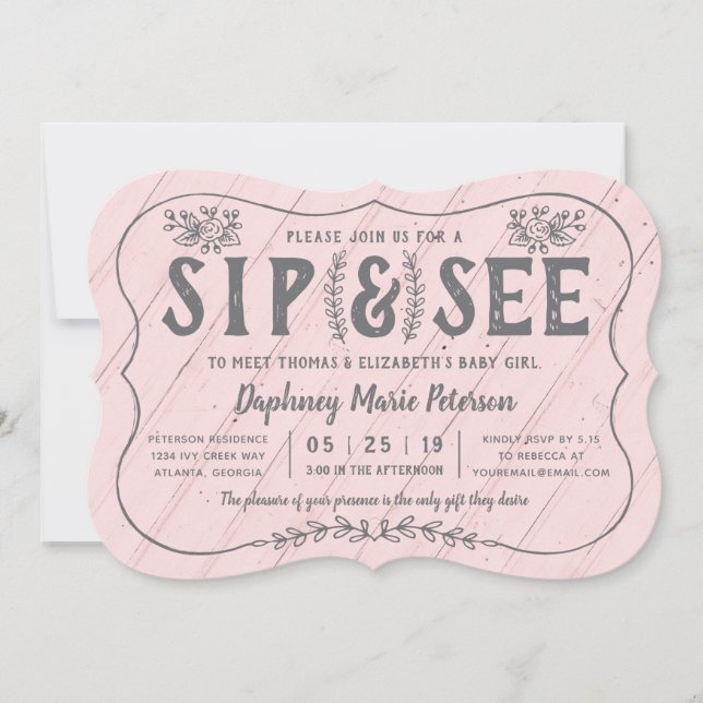 Rustic Wood Sip and See Baby Shower Invitation (Front)