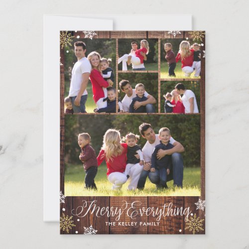 Rustic Wood Six Photo Collage Holiday Card