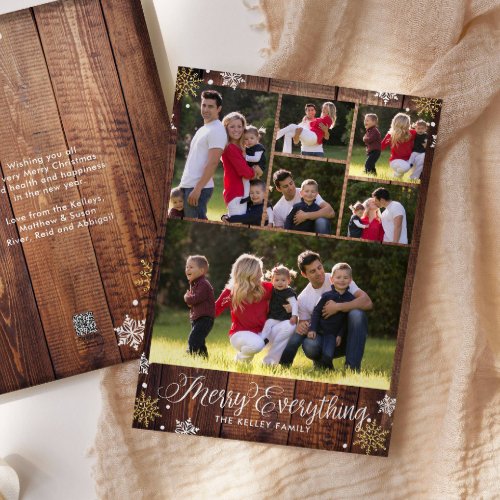 Rustic Wood Six Photo Collage Holiday Card