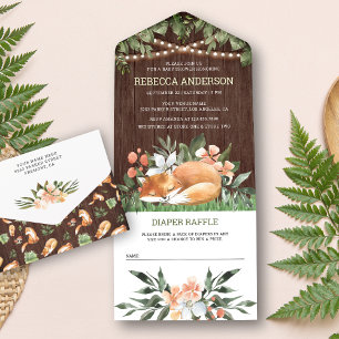 Rustic Wood Sleeping Fox Woodland Baby Shower All In One Invitation
