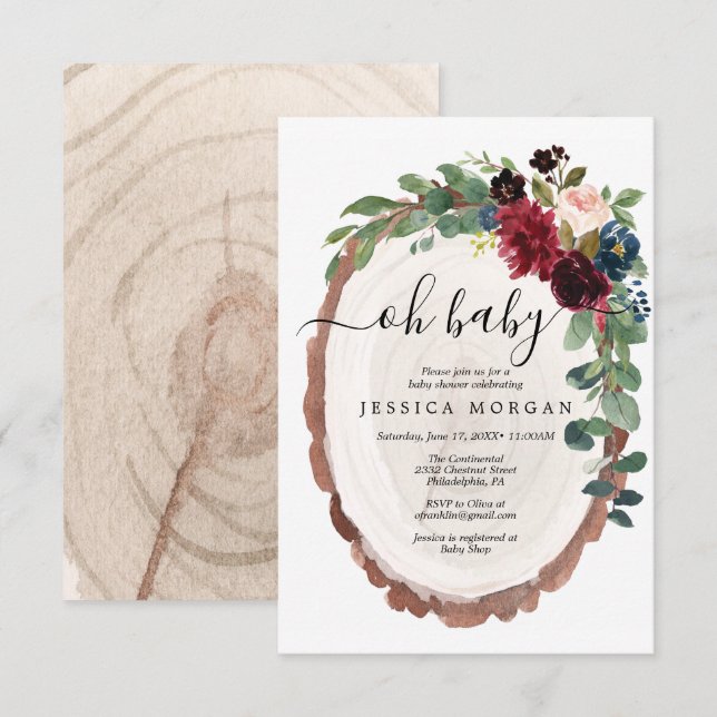 Rustic Wood Slice Baby Shower Invitation Card (Front/Back)