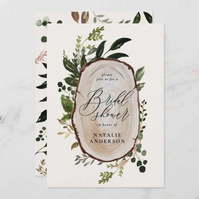 Rustic wood slice bridal shower invitation (Front/Back)