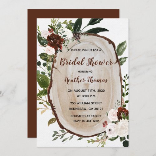 Rustic Wood Slice Bridal Shower Invitation