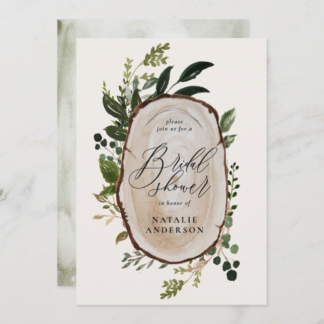 Rustic wood slice bridal shower invitation (Front/Back)