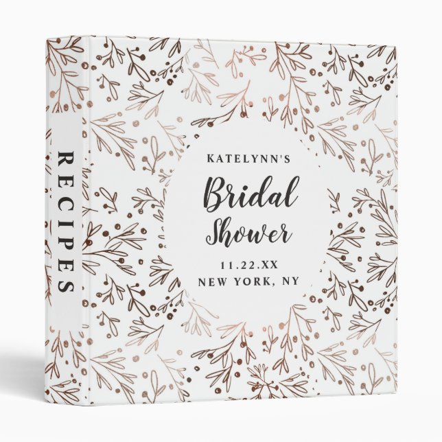 Rustic Wood Slice Copper Bridal Shower Recipe Card 3 Ring Binder (Front/Spine)